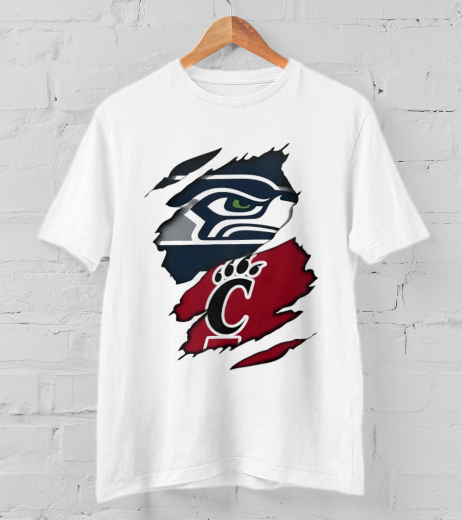 Seattle Seahawks Cincinnati Bearcats Ripped Fabric Fan T-Shirt