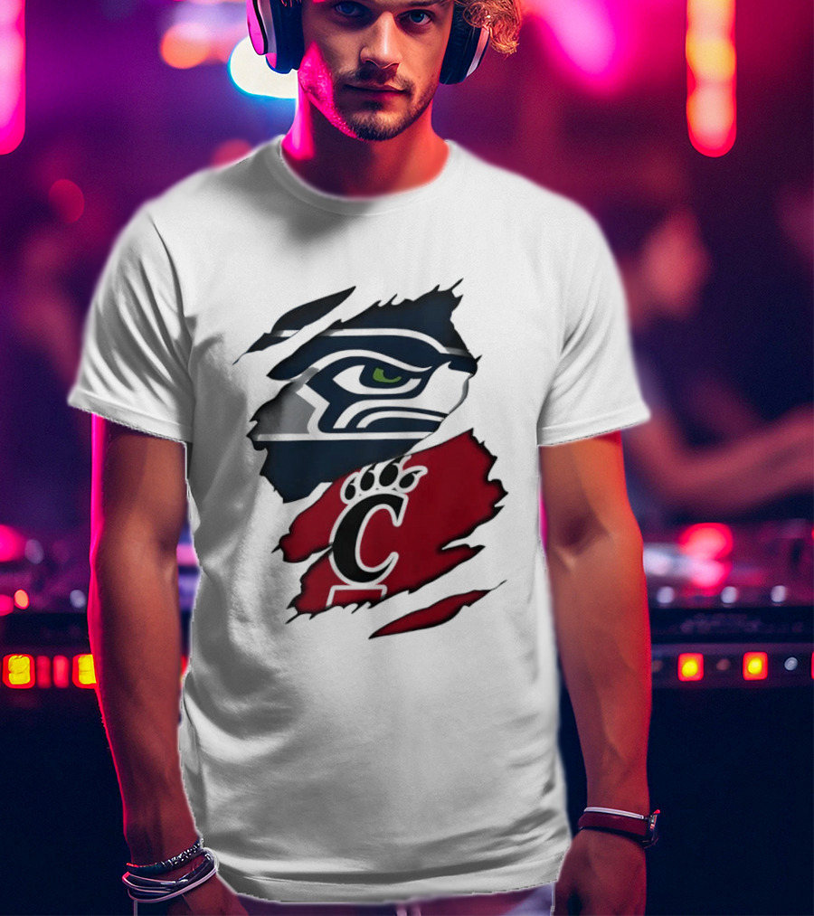 Seattle Seahawks Cincinnati Bearcats Ripped Fabric Fan T-Shirt