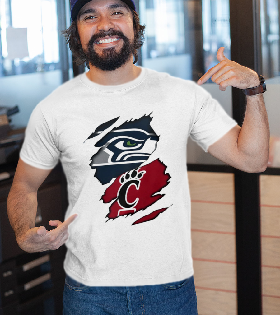 Seattle Seahawks Cincinnati Bearcats Ripped Fabric Fan T-Shirt