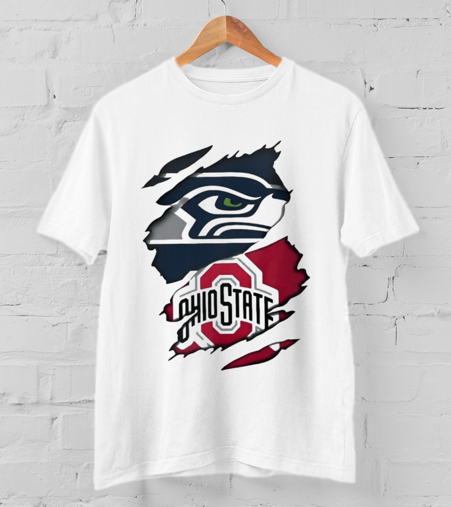Seattle Seahawks Ohio State Buckeyes Distressed Logo Fusion T-Shirt