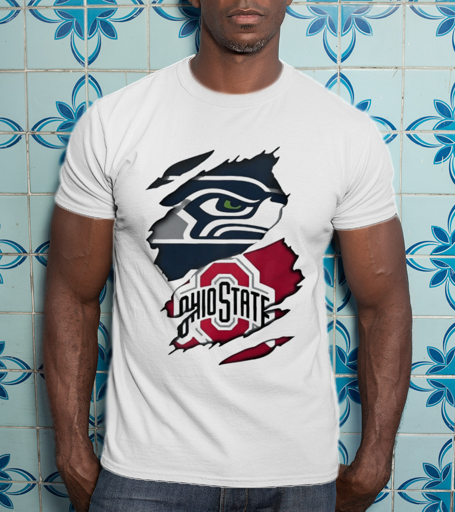 Seattle Seahawks Ohio State Buckeyes Distressed Logo Fusion T-Shirt