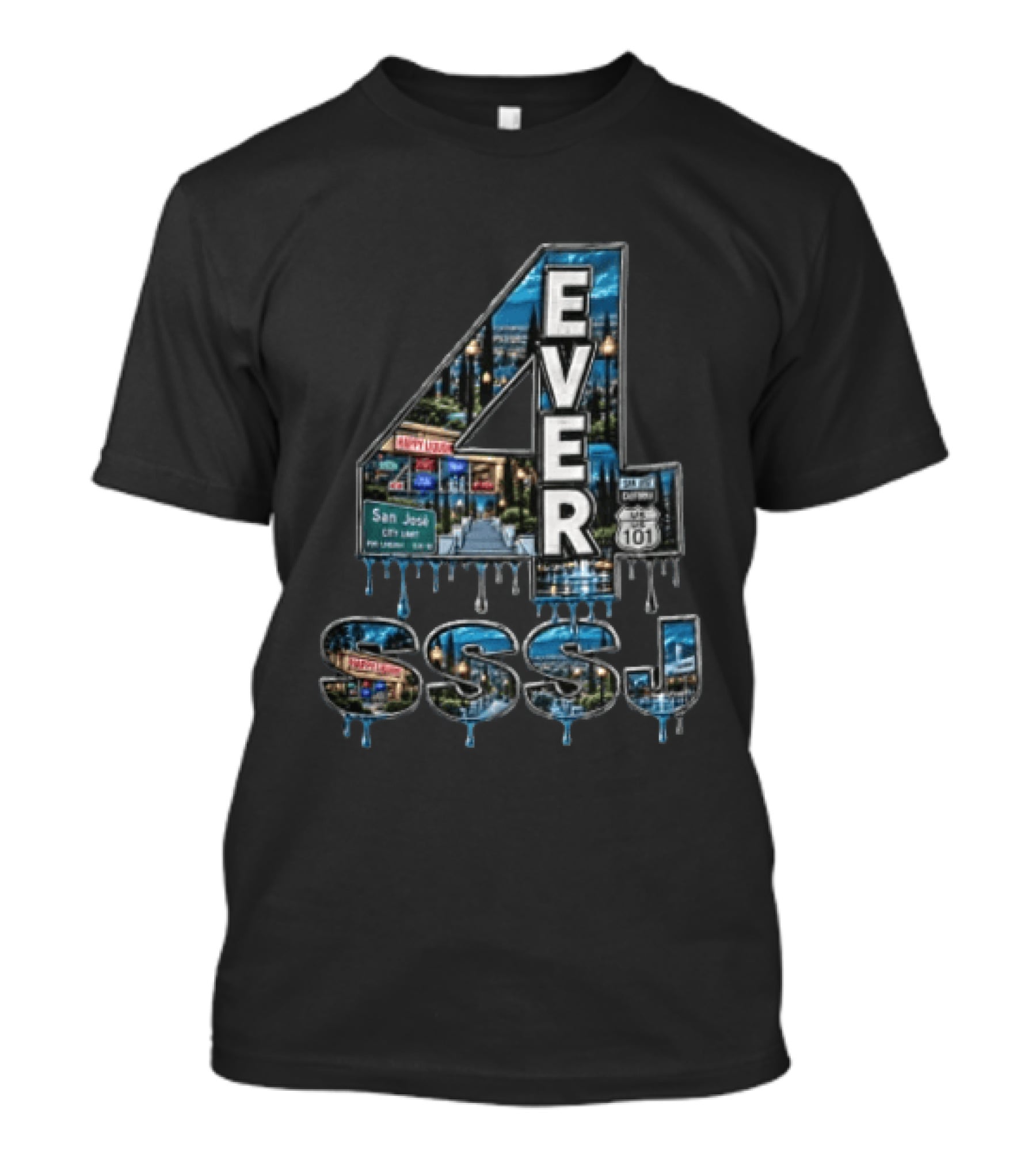 4 Ever San Jose City Limit Highway 101 SSSJ Metallic Dripping T-Shirt