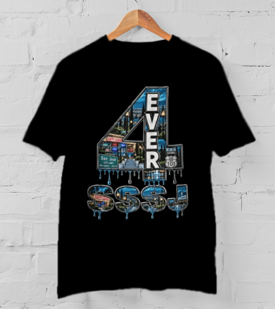 4 Ever San Jose City Limit Highway 101 SSSJ Metallic Dripping T-Shirt