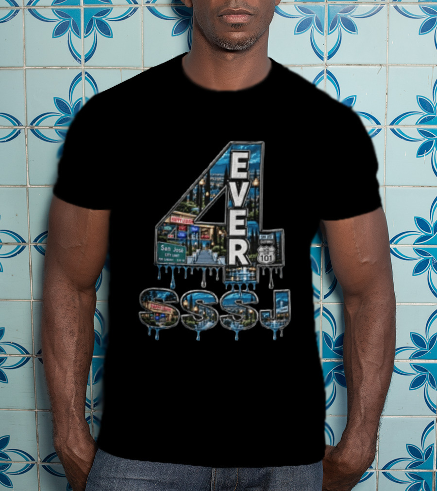 4 Ever San Jose City Limit Highway 101 SSSJ Metallic Dripping T-Shirt