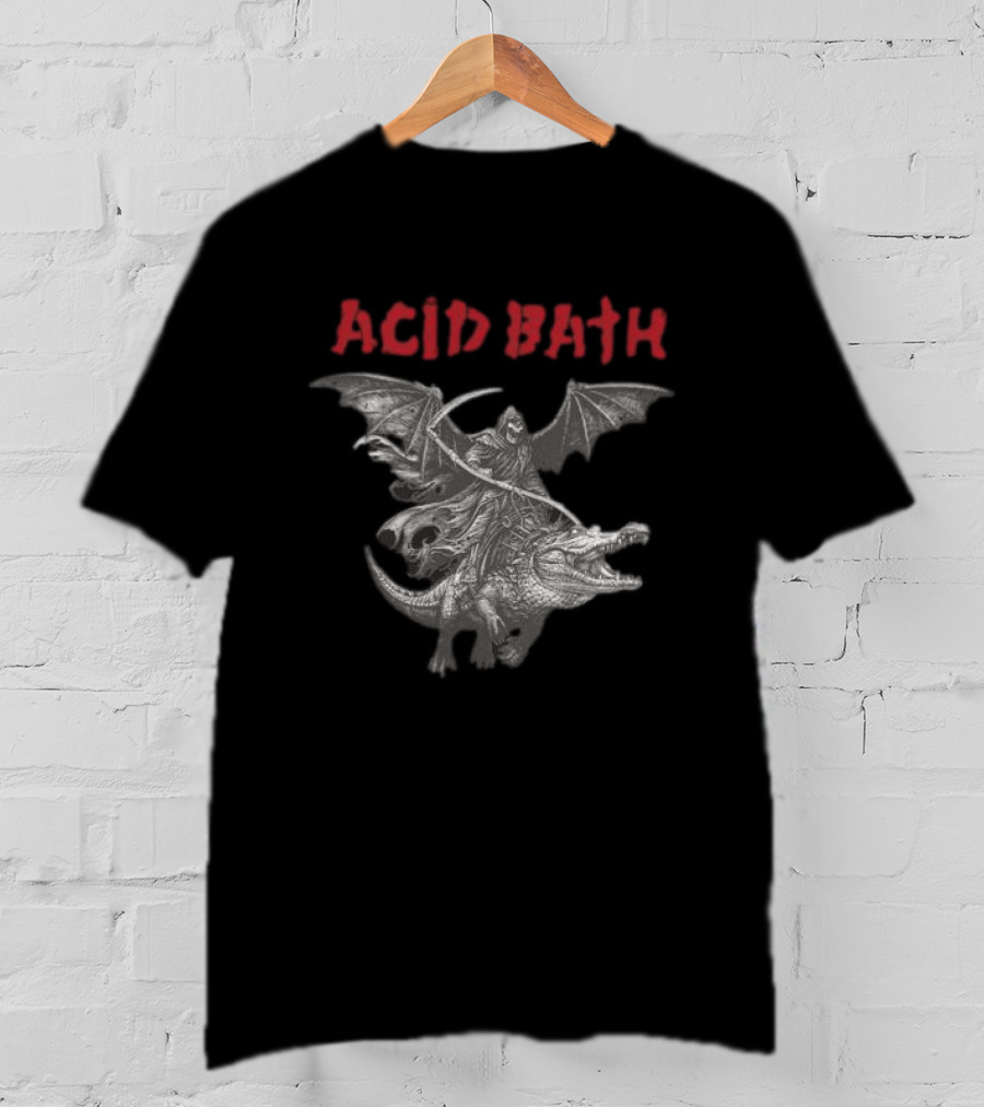 Acid Bath Grim Reaper Riding Winged Alligator T-Shirt