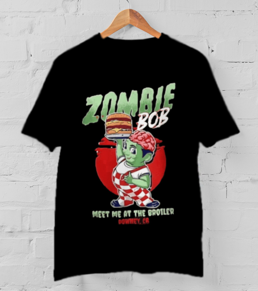 Zombie Bob Meet Me At The Broiler Downey CA Green With Exposed Brain T-Shirt