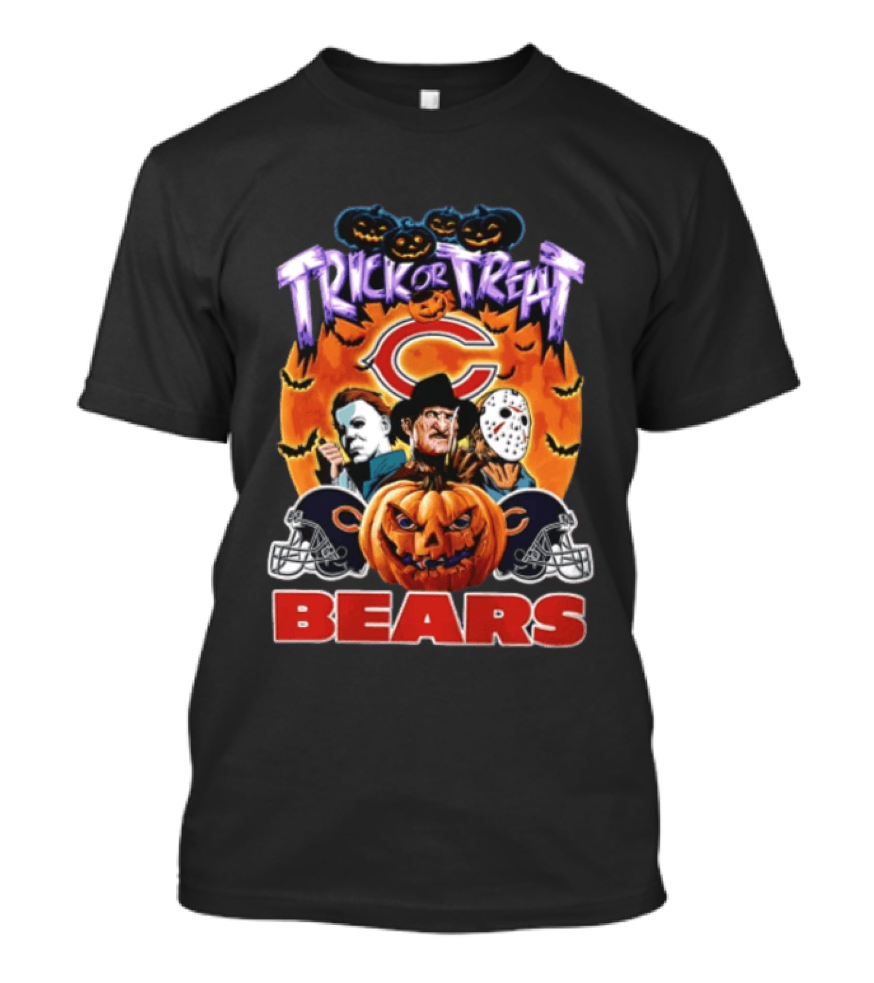 Chicago Bears Trick Or Treat Halloween Horror Icons Pumpkin T-Shirt