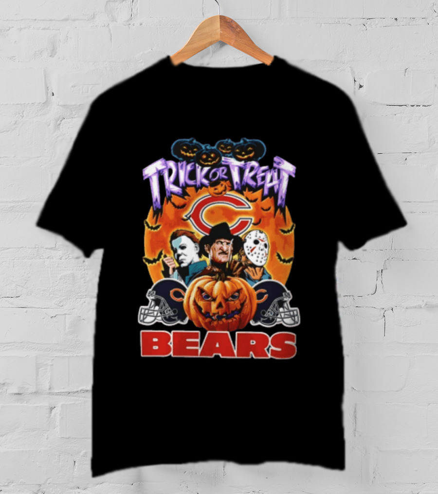 Chicago Bears Trick Or Treat Halloween Horror Icons Pumpkin T-Shirt