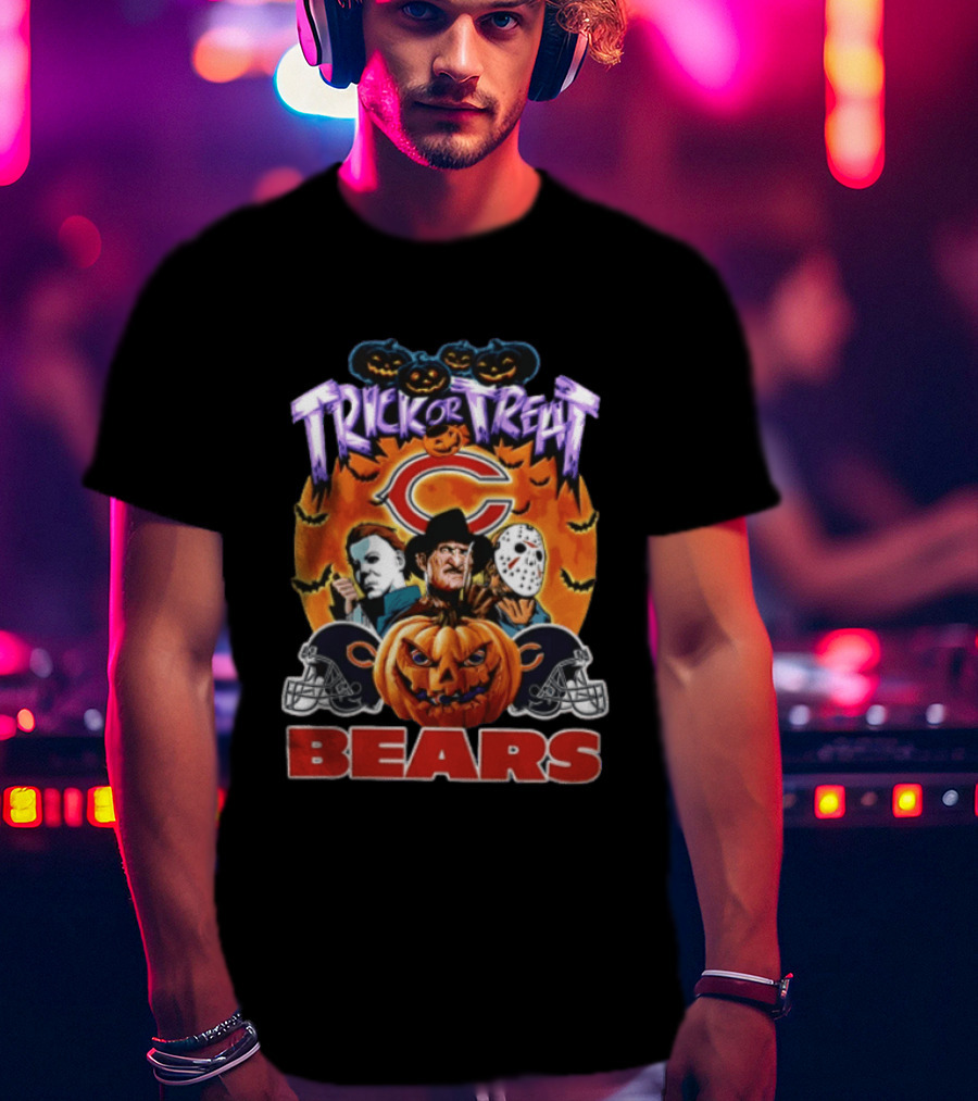 Chicago Bears Trick Or Treat Halloween Horror Icons Pumpkin T-Shirt
