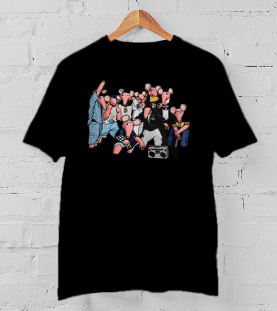Group Of Pink Anthropomorphic Rats In Hip Hop Streetwear With Boombox T-Shirt