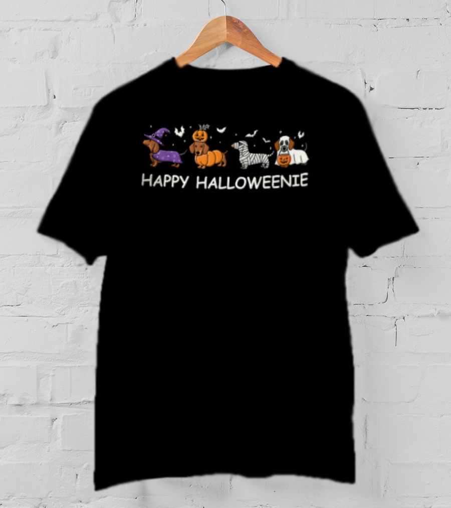 Happy Halloweenie Dachshund Dogs Witch Pumpkin Mummy Ghost T-Shirt