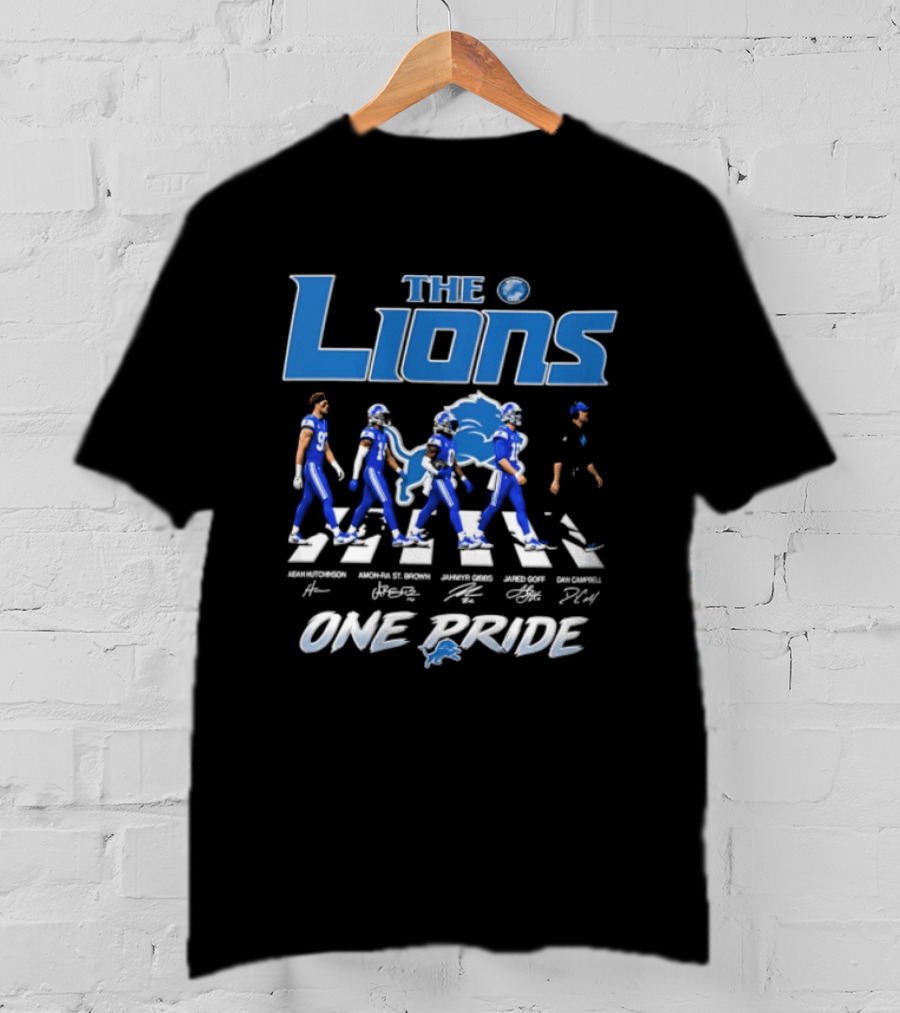 The Lions One Pride Aidan Hutchinson Amon Ra St. Brown Jahmyr Gibbs Jared Goff Dan Campbell T-Shirt