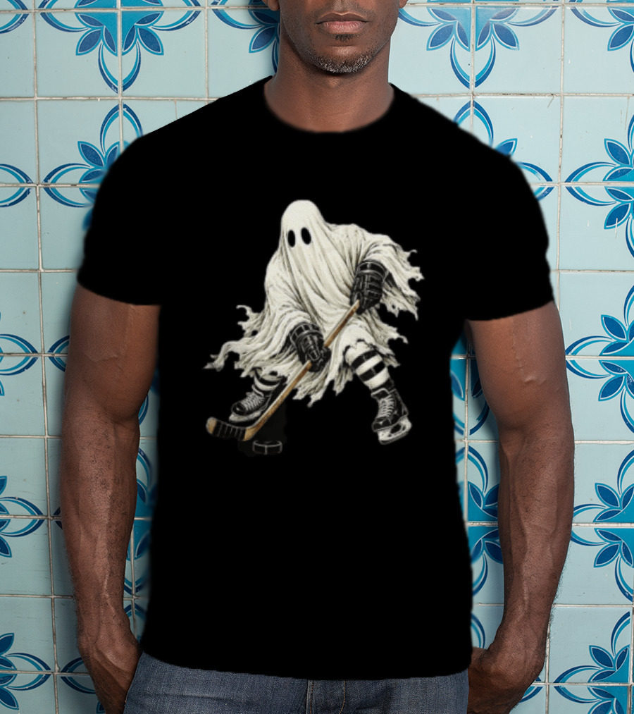 Halloween Ghost Playing Ice Hockey Costume Fun T-Shirt
