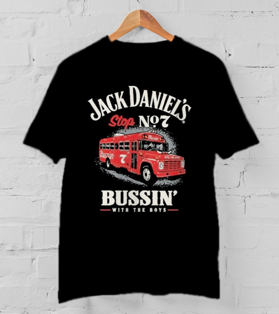 Jack Daniel's Stop No 7 Bussin With The Boys Red Bus T-Shirt