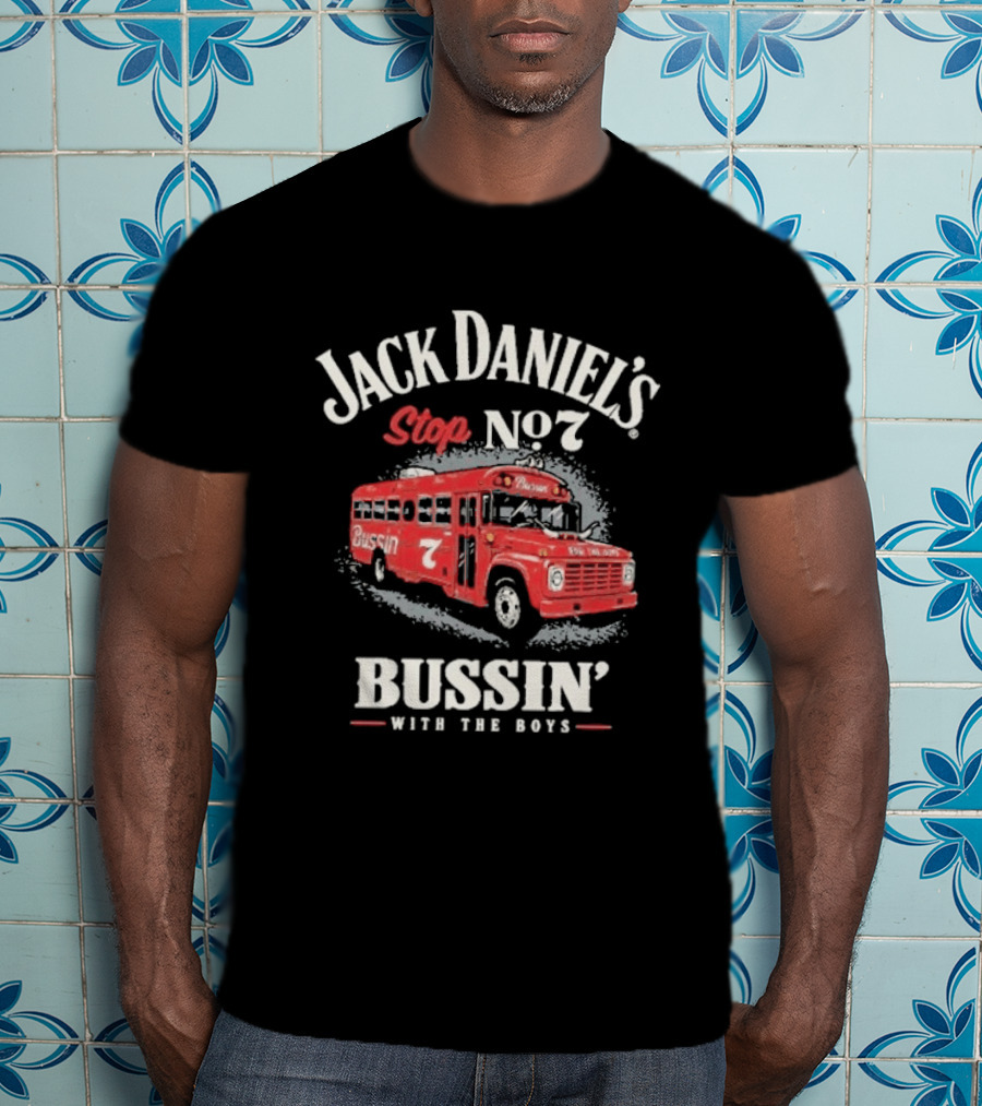 Jack Daniel's Stop No 7 Bussin With The Boys Red Bus T-Shirt