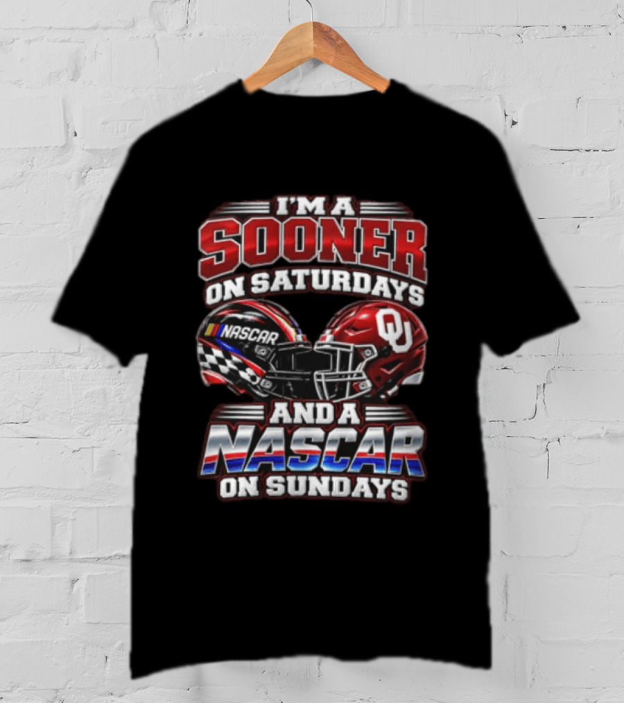 Oklahoma Sooners NASCAR Saturdays Sundays Helmet Racing Fan T-Shirt