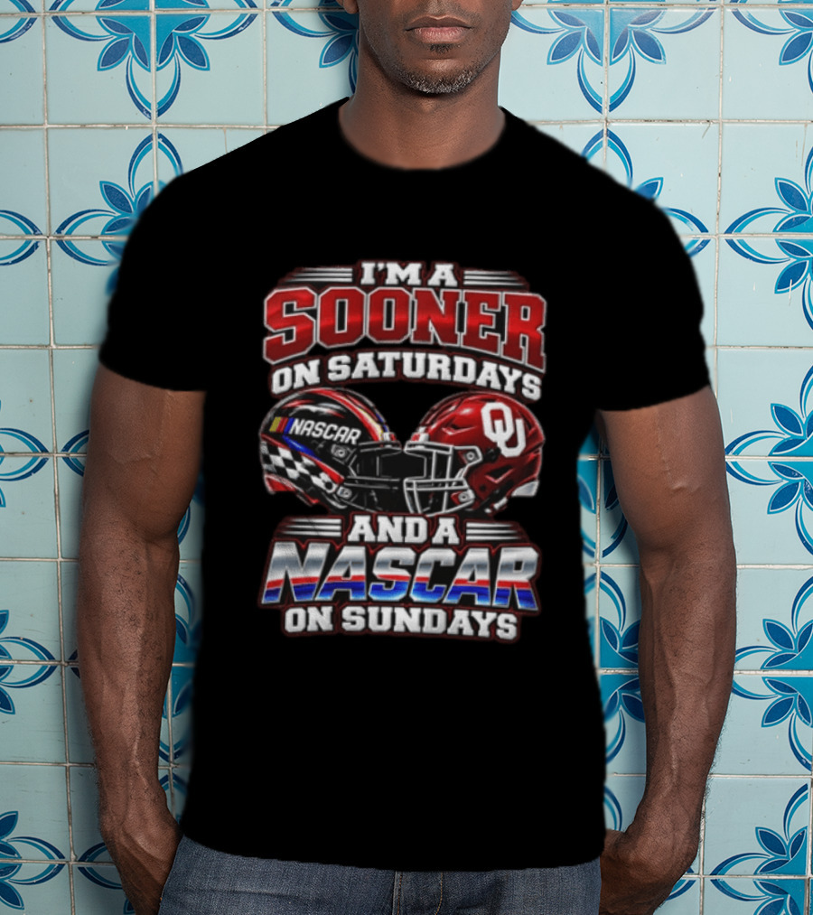 Oklahoma Sooners NASCAR Saturdays Sundays Helmet Racing Fan T-Shirt