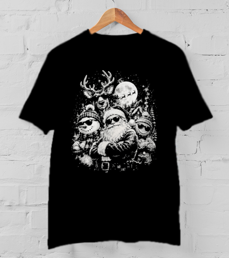 Santa Claus Reindeer Snowman Gingerbread Man Christmas Holidays Moon T-Shirt