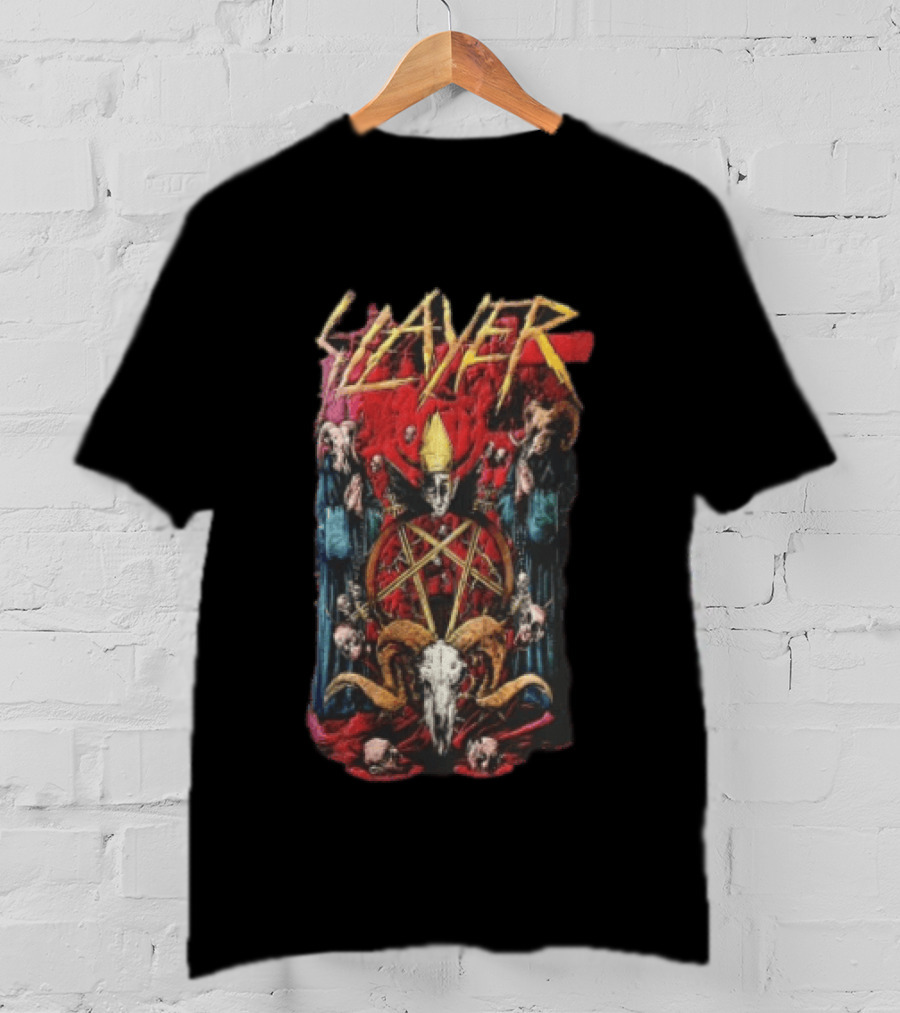 Slayer Pentagram Skull Satanic Red Cloak Goat Horns T-Shirt