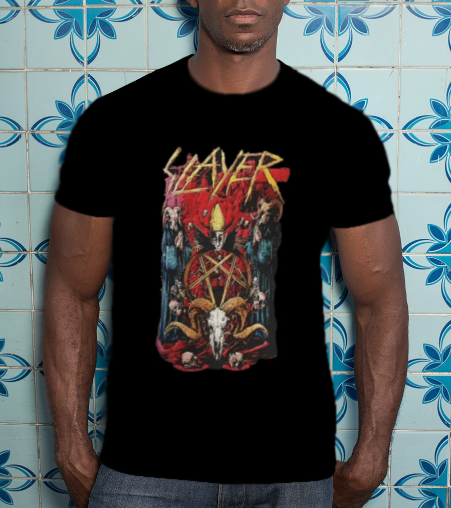 Slayer Pentagram Skull Satanic Red Cloak Goat Horns T-Shirt