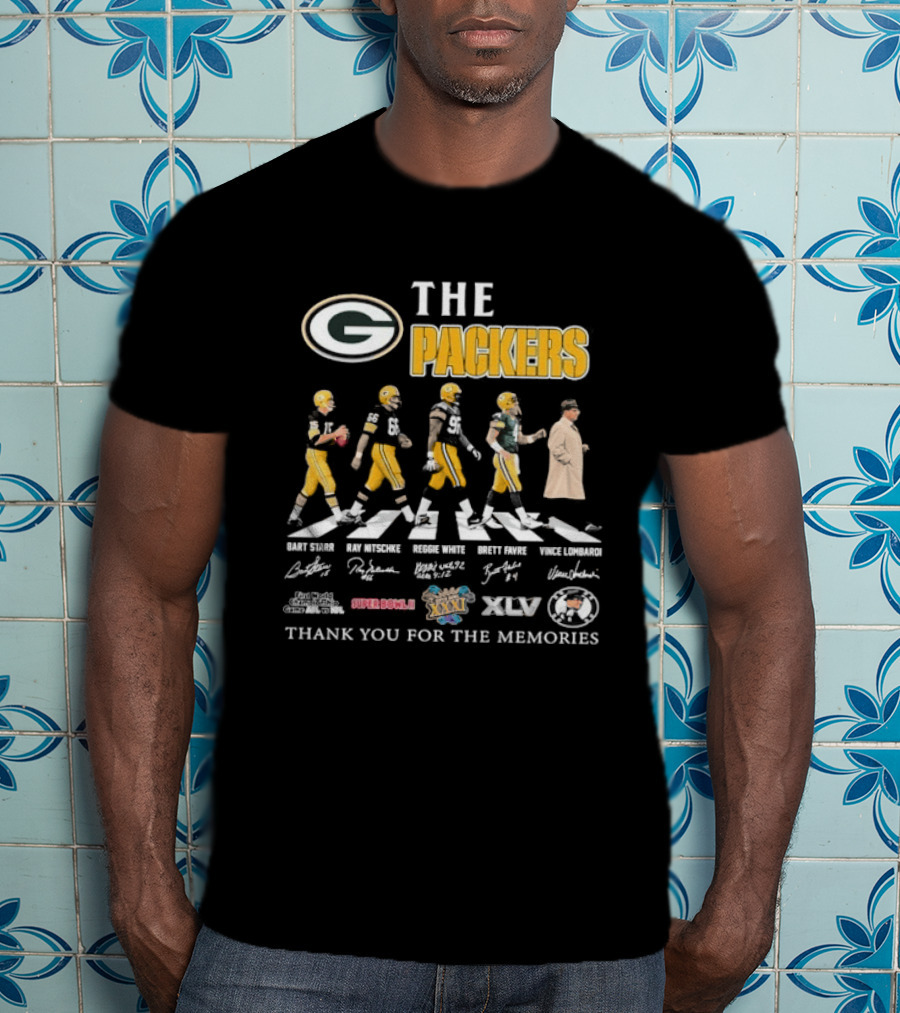 The Packers Abbey Road Thank You For The Memories Signatures Super Bowl XVI XVII XXXI XLV T-Shirt