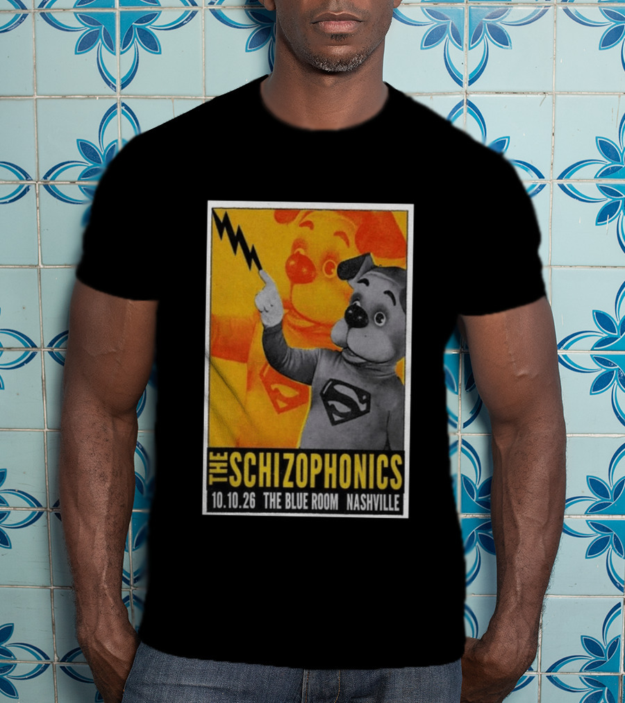 The Schizophonics The Blue Room Nashville 10.10.26 Concert Superman Dog Image T-Shirt