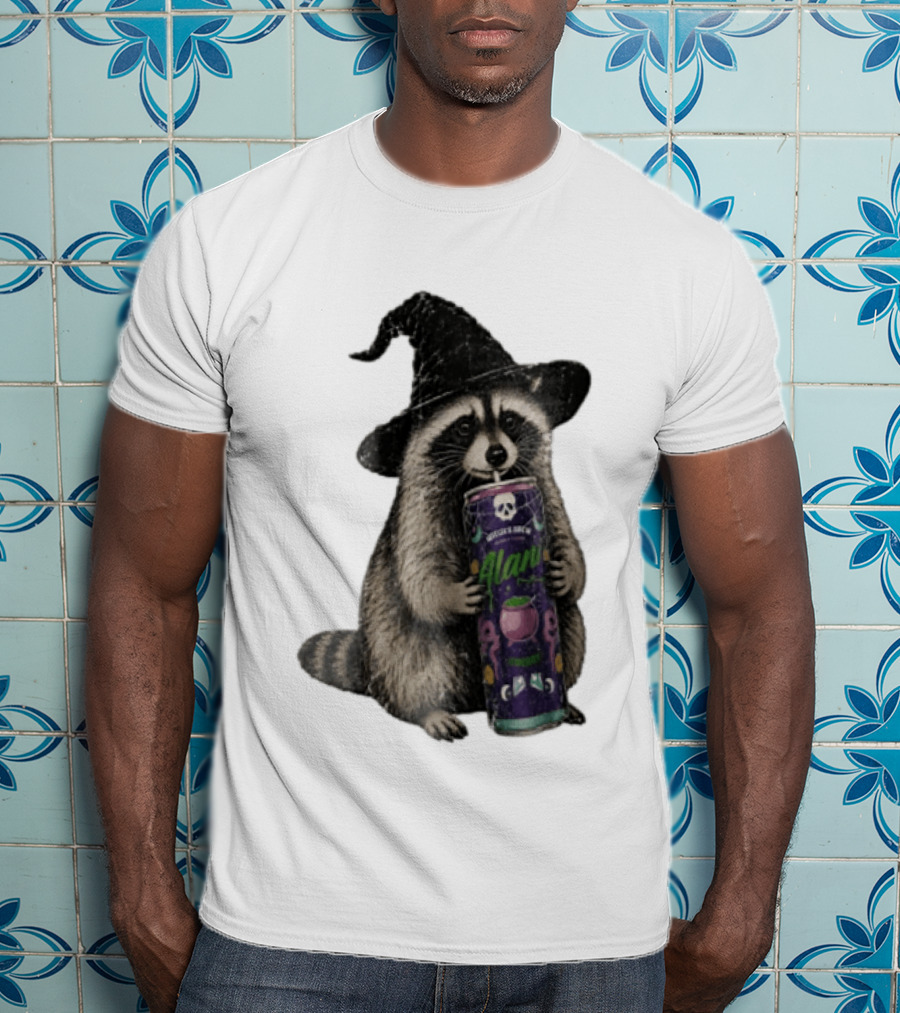 Alani Witches Brew Raccoon Witch Hat Can Holding T-Shirt