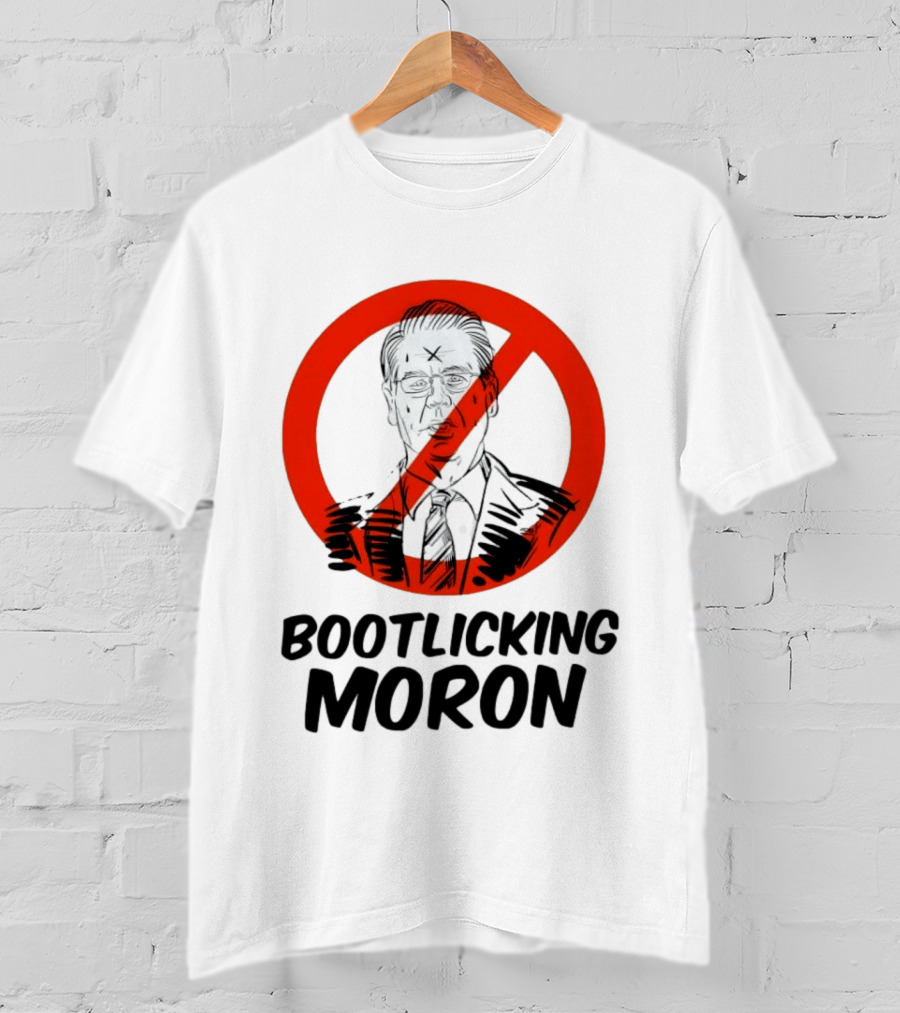 Bootlicking Moron Political Caricature Red Circle X Through Figure T-Shirt