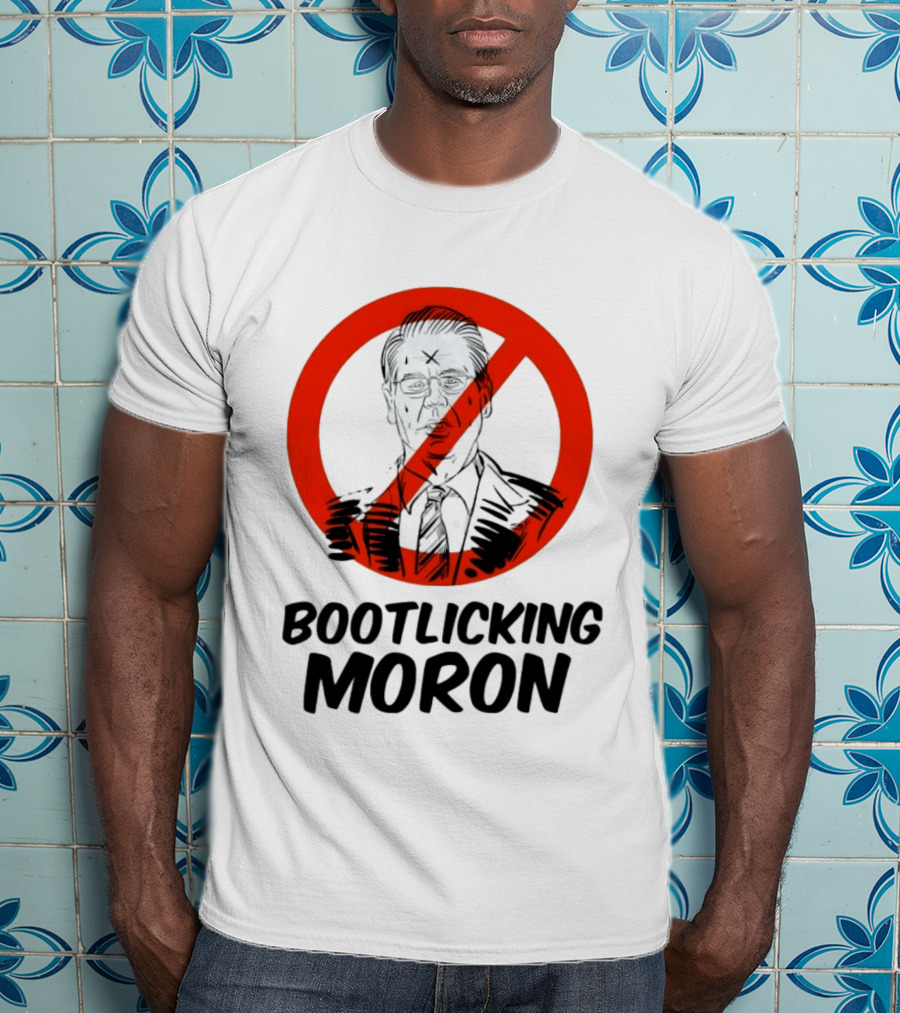Bootlicking Moron Political Caricature Red Circle X Through Figure T-Shirt