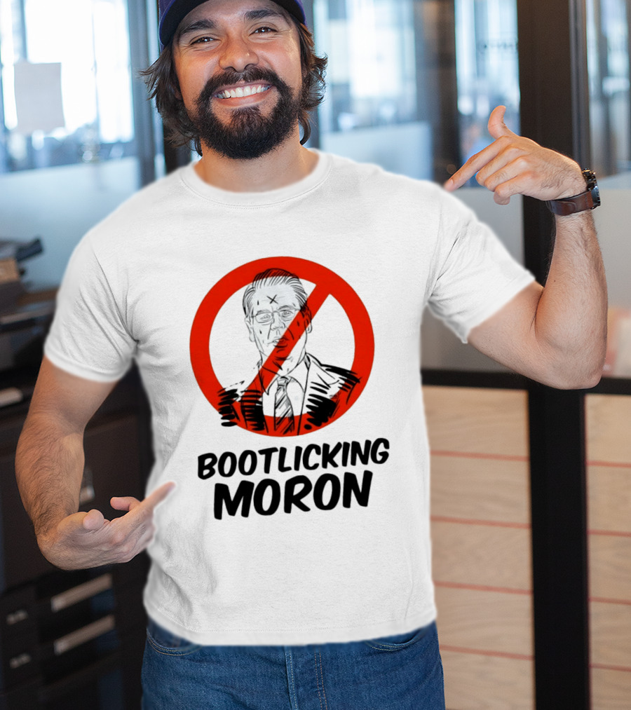 Bootlicking Moron Political Caricature Red Circle X Through Figure T-Shirt