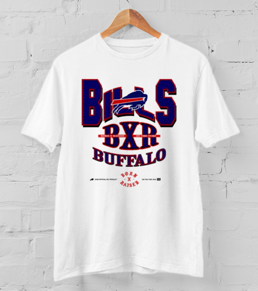 Born X Raised Buffalo Bills BXR Blockletter White T-Shirt