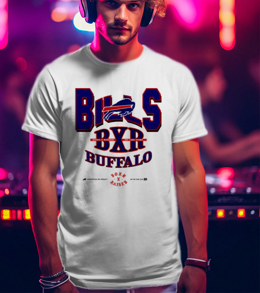 Born X Raised Buffalo Bills BXR Blockletter White T-Shirt