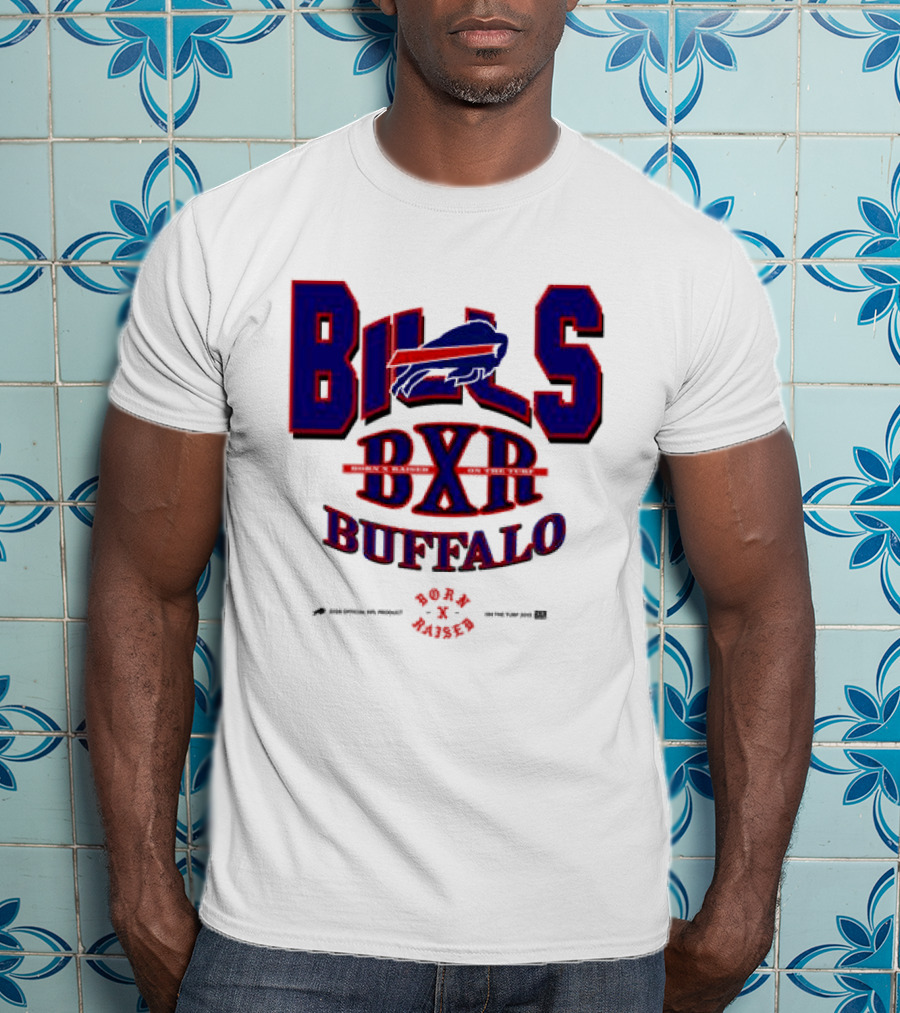 Born X Raised Buffalo Bills BXR Blockletter White T-Shirt