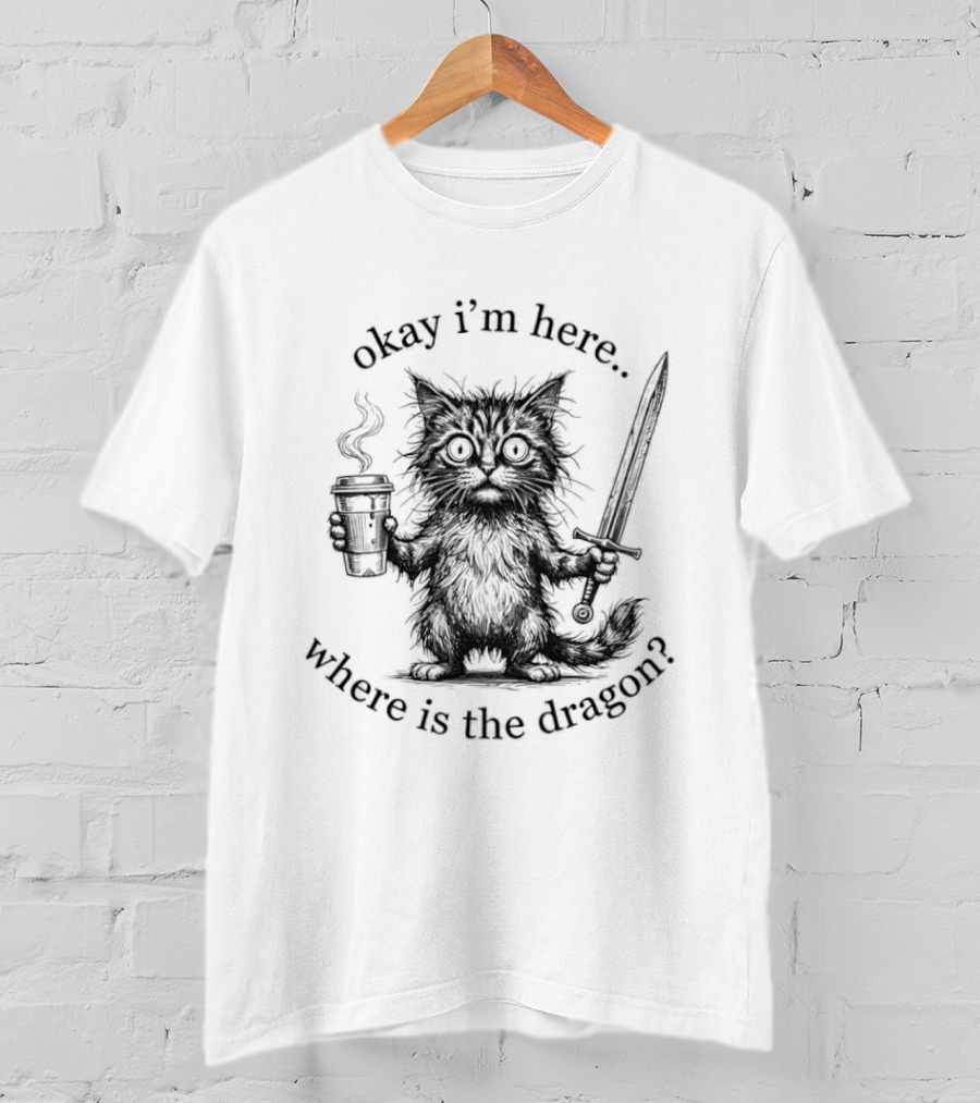 Okay I'm Here Where Is The Dragon Cat With Sword And Torch T-Shirt