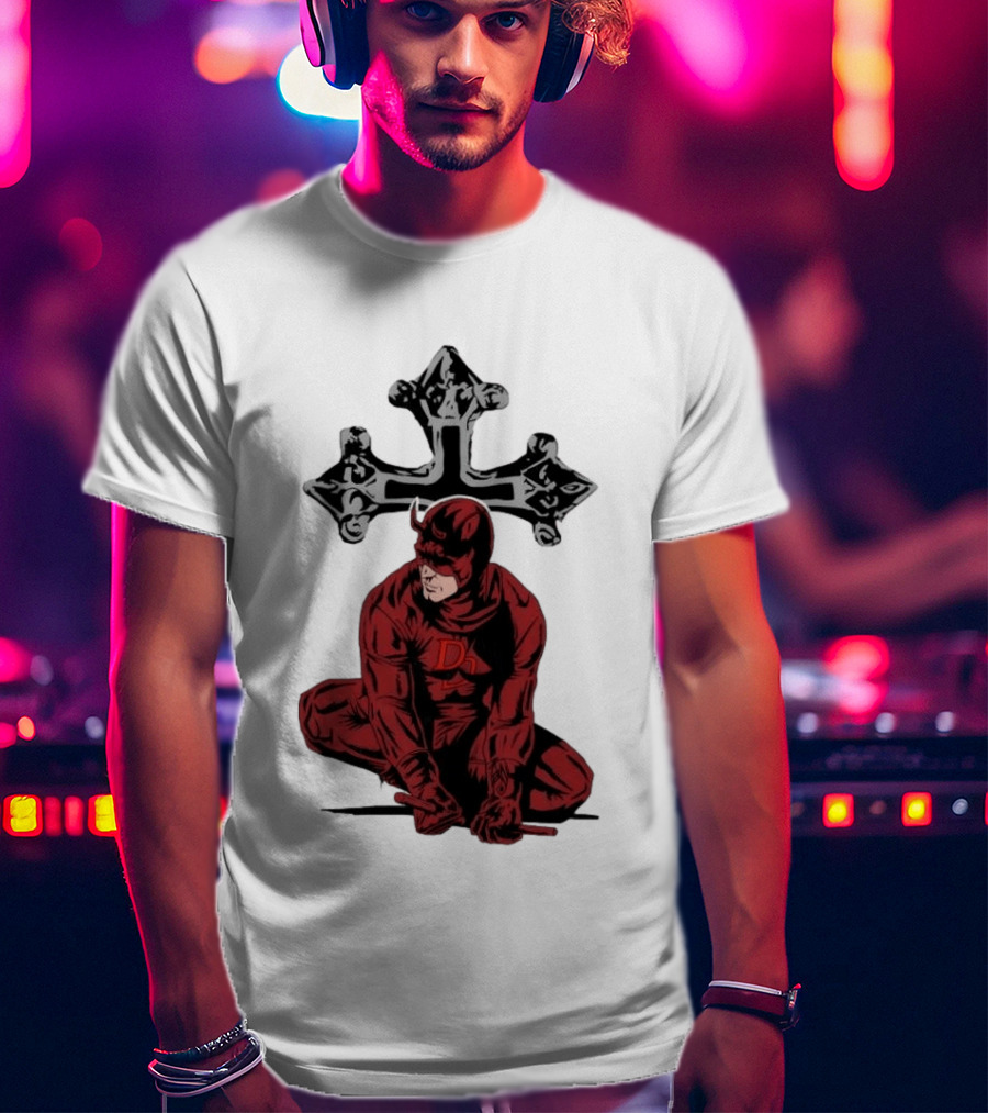 Daredevil Crouching Matt Murdock With Cross Marvel T-Shirt