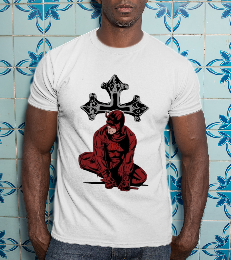 Daredevil Crouching Matt Murdock With Cross Marvel T-Shirt