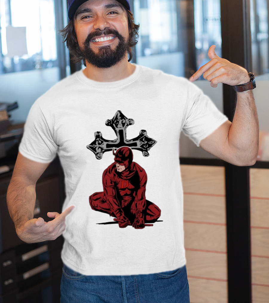 Daredevil Crouching Matt Murdock With Cross Marvel T-Shirt