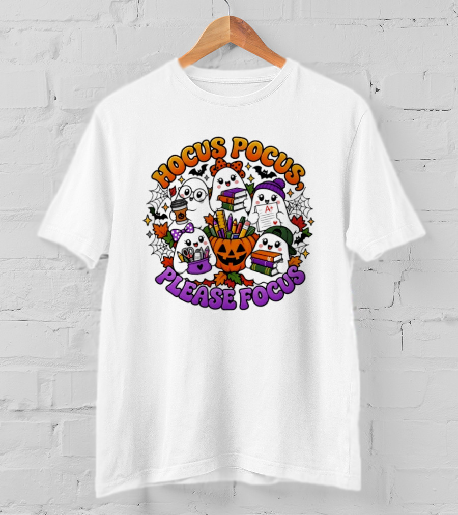 Hocus Pocus Please Focus Halloween Ghost Students T-Shirt