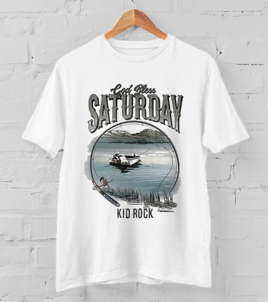 Kid Rock God Bless Saturday Fishing Boat Lake Scenery T-Shirt