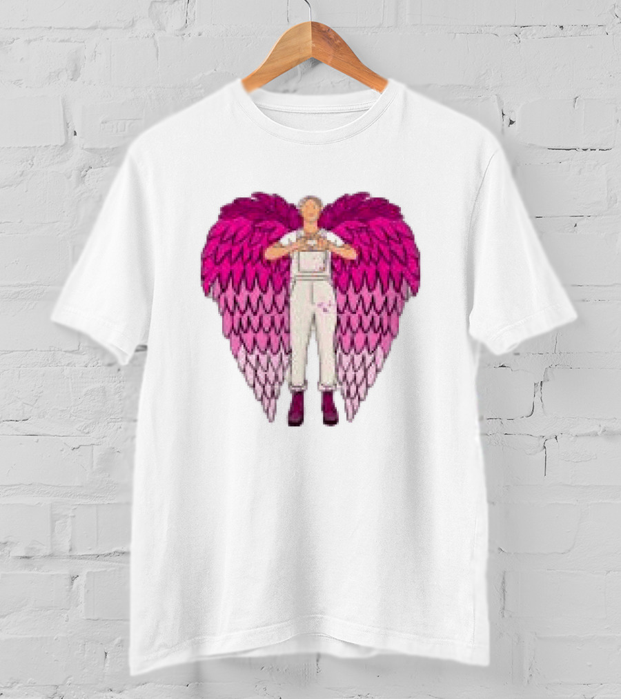 Plumes Store White Pink Winged Figure Overalls T-Shirt