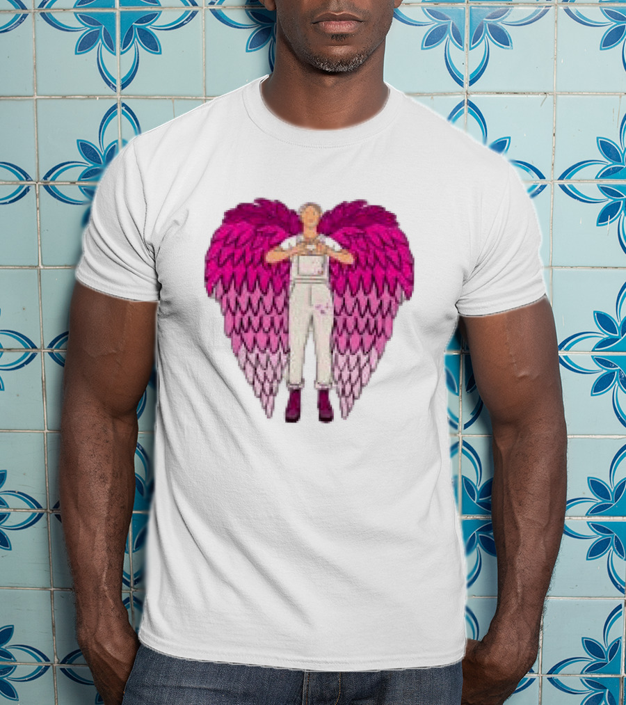 Plumes Store White Pink Winged Figure Overalls T-Shirt