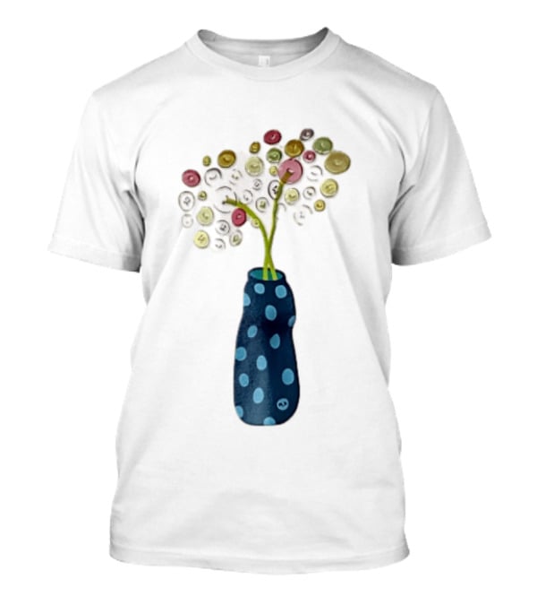 Polka Dot Vase With Colorful Button Flowers T-Shirt