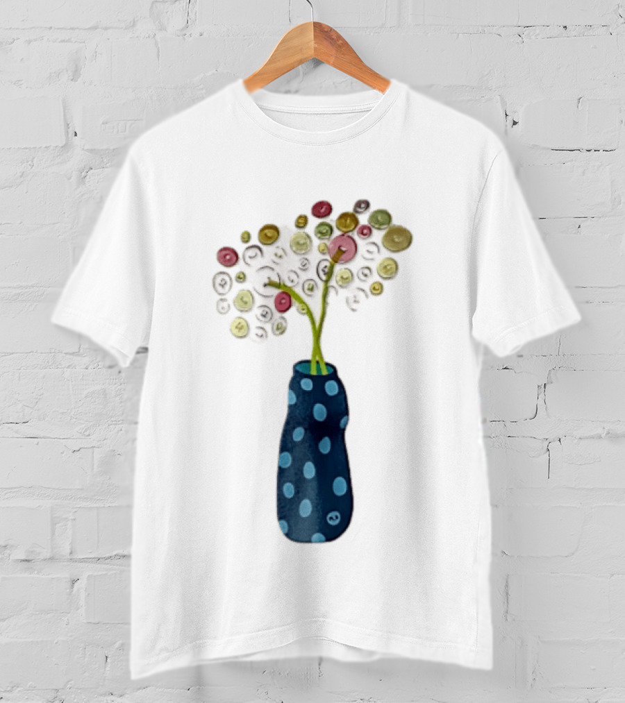 Polka Dot Vase With Colorful Button Flowers T-Shirt
