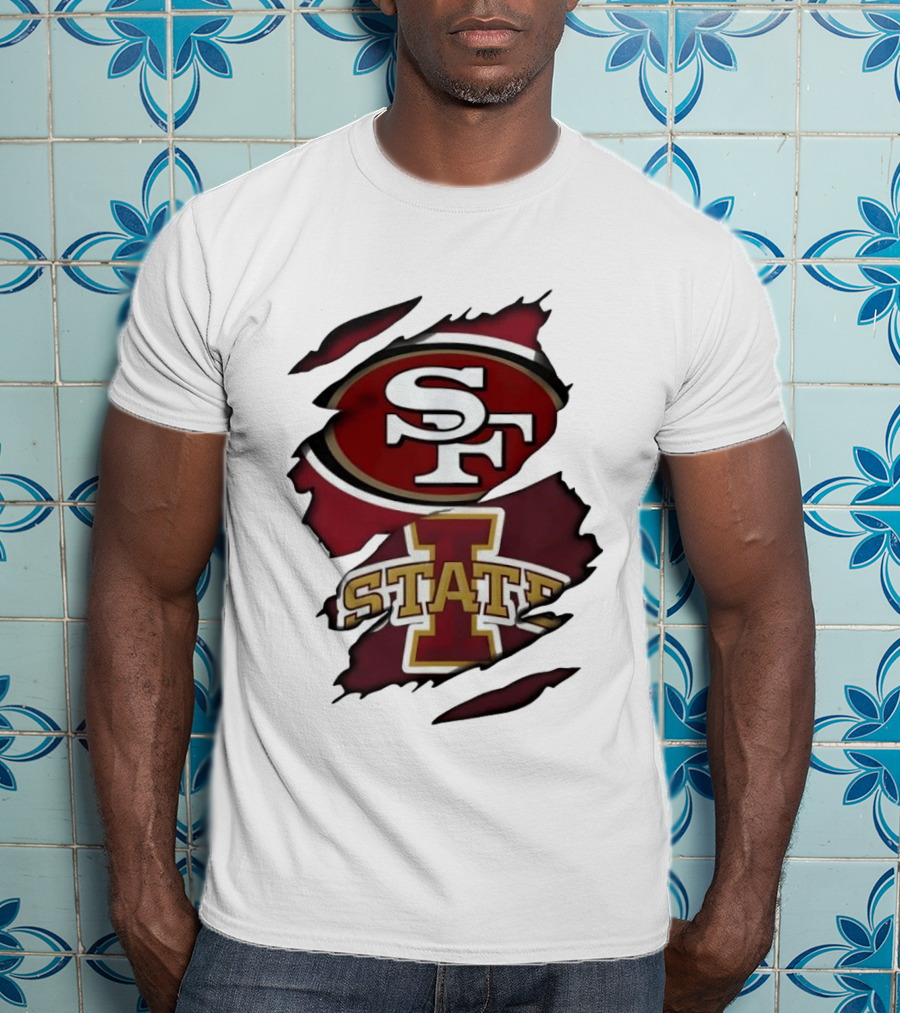 San Francisco 49ers Iowa State Cyclones Distressed Logo Fusion T-Shirt