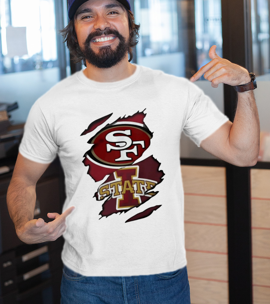 San Francisco 49ers Iowa State Cyclones Distressed Logo Fusion T-Shirt