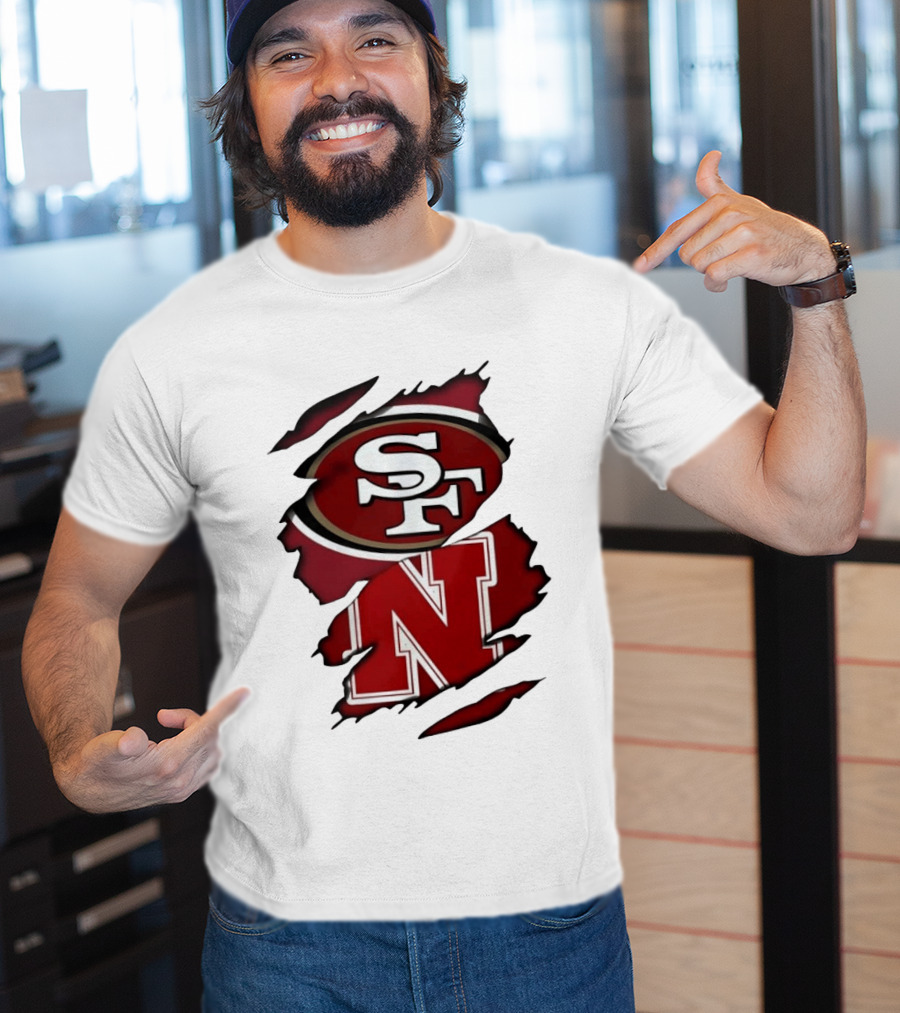 San Francisco 49ers SF And Nebraska Cornhuskers N Ripped T-Shirt
