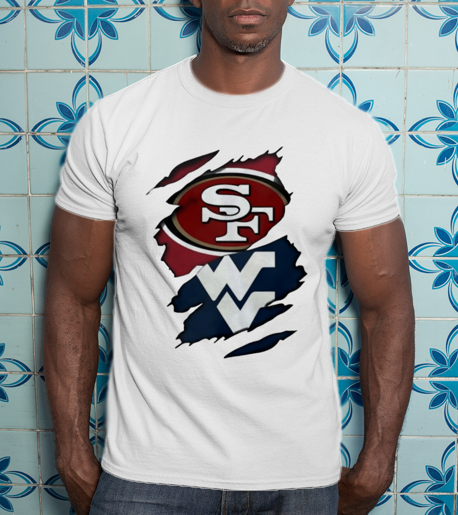 San Francisco 49ers West Virginia Mountaineers Ripped SF WV T-Shirt