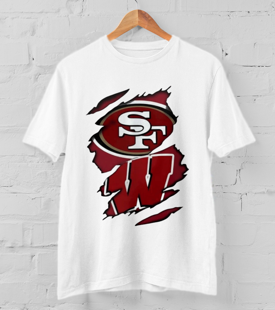 San Francisco 49ers SF And Wisconsin Badgers W Ripped Effect T-Shirt