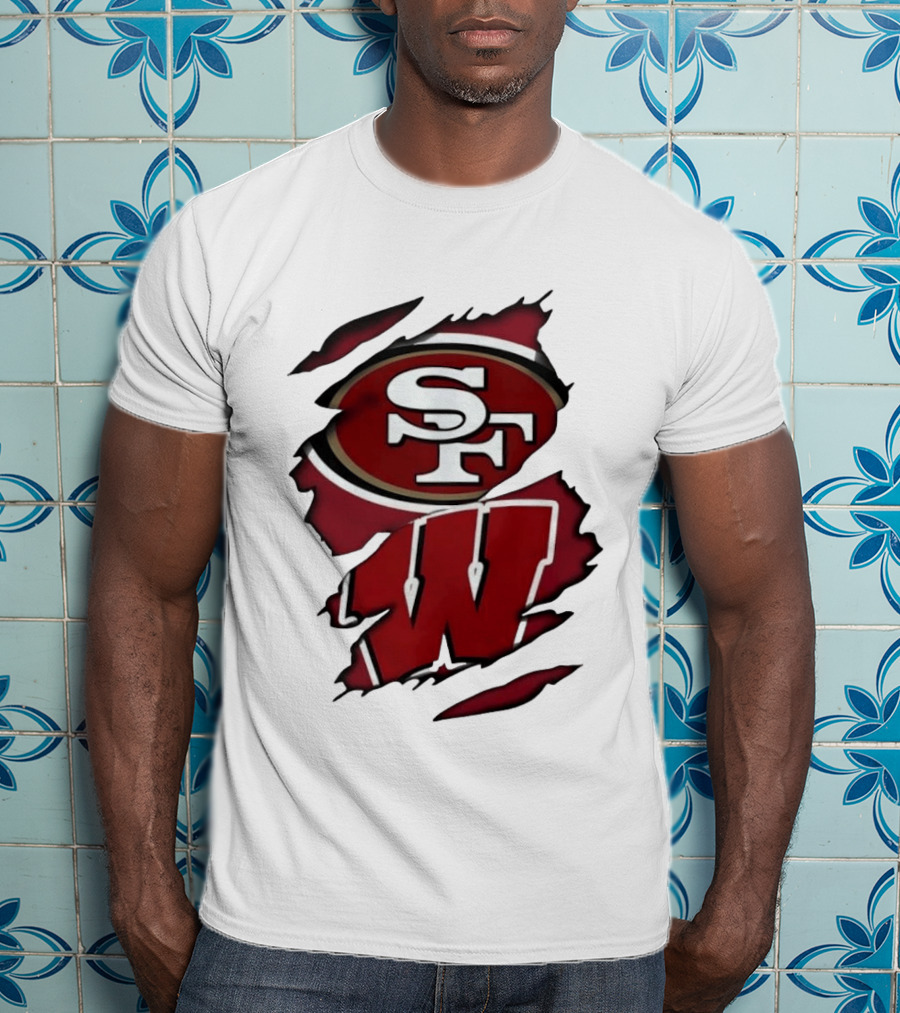 San Francisco 49ers SF And Wisconsin Badgers W Ripped Effect T-Shirt