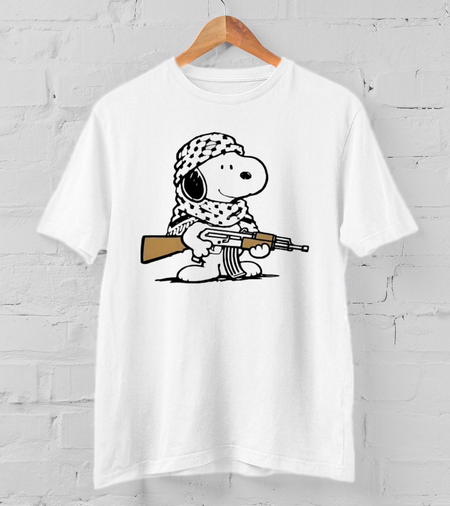 Snoopy Keffiyeh Assault Rifle Iconic Cartoon Character With Cultural Symbolism T-Shirt